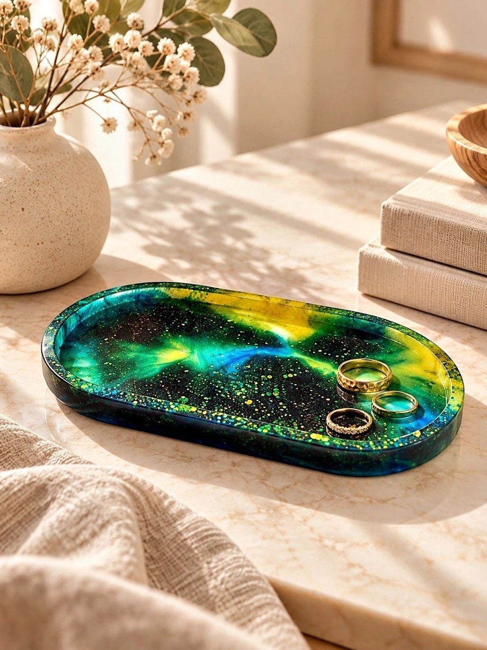 Abstract Resin Trinket Tray in Blue & Green